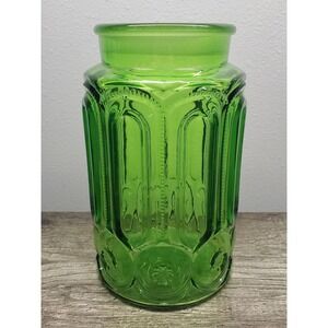 L.E. Smith Moon & Stars Green Glass Apothecary Canister 9.5 Large Jar NO LID EUC